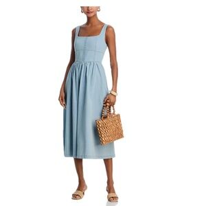 Aqua Denim Sleeveless Midi dress w / pockets Light Wash